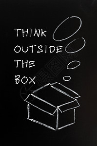 粉笔绘画  思考在盒子外面的概念脚本商业开箱想像力黑板创造力学习头脑成功教育图片