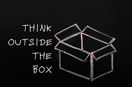 粉笔绘画  思考在盒子外面的概念成功脚本开箱战略广告牌头脑创新教育学校解决方案图片