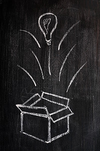 用黑板上的粉笔画的在盒子外面思考的概念班级成功商业教学知识风暴灯泡想像力头脑粉笔图片