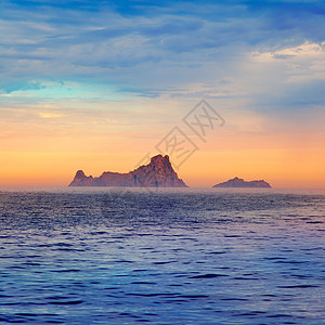 巴利阿里群岛的Ibiza日落太阳旅游涟漪蓝色海滩橙子胰岛海洋假期旅行图片