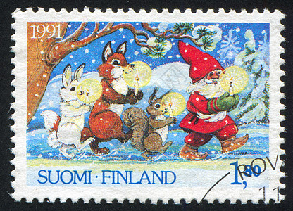 圣诞老人古董松鼠历史性邮件假期野兔雪花邮资帽子手套图片