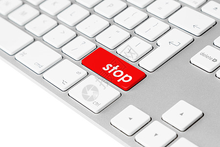 带有红色“停止”按钮的计算机键盘高清图片