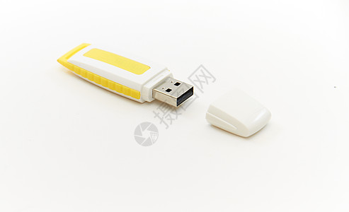 黄色USB驱动盘贮存白色电脑内存电子防火墙记忆互联网驱动器安全图片