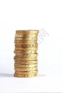 一磅硬币堆叠钱堆符号储蓄货币摄影财富金子图片