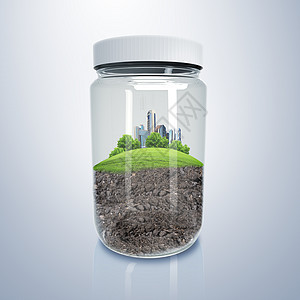 市内玻璃罐里玻璃空气艺术蓝色环境天空世界生态植物花园图片