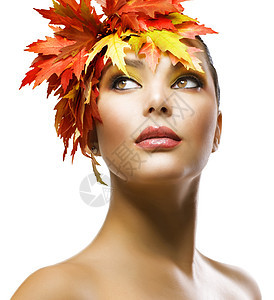秋季美容化妆化妆品女孩假期树叶奢华发型口红女士肤色造型图片