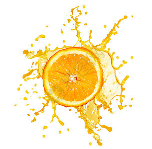 白上孤立的橙汁喷洒橙子液体早餐飞溅热带苏打饮食水滴水果食物图片