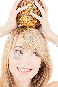 菠萝微笑平衡营养食物幸福青少年福利活力饮食女性图片