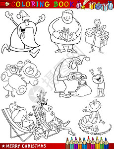卡通圣诞漫画色彩化主题假期卡通片女孩快乐幼儿园展示绘画插图礼物玩具图片