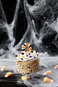 蜘蛛网上的纸杯蛋糕图片