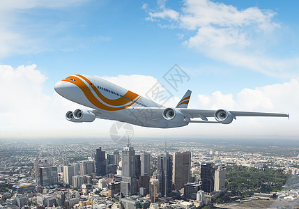 飞越城市上空的白色客机眼睛地球建筑学全景地平线景观日落飞机航程生活图片