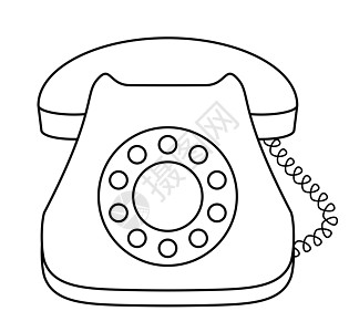 电话拨号台式 轮廓黑与白黑色电讯讲话办公室草图技术机械电缆讨论图片