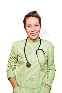 一位微笑的女医生的肖像护士治愈保健诊所就业学生医师疾病诊断手指图片