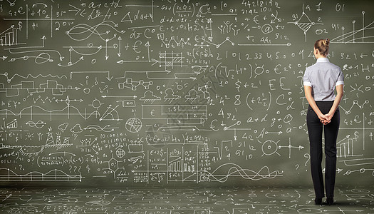 商务人士对黑板的反黑板交易大学研讨会公式数学科学学校科学家老师计算失败图片