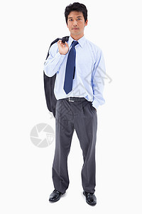 一个商务人士的肖像 肩上穿着夹克的商务人士图片