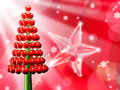 圣诞树 红色的红胸毛3D制成庆典假期涂鸦展示插图装饰品季节星星卡片问候语图片