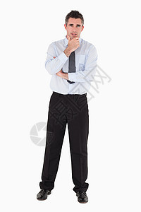 商务人士用手伸着下巴管理人员男人经理幸福微笑老板外表人士套装领带图片