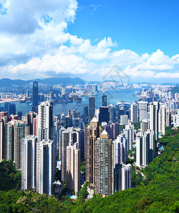 香港天线顶峰晴天峰值城市商业金融蓝天办公室风光山顶背景图片