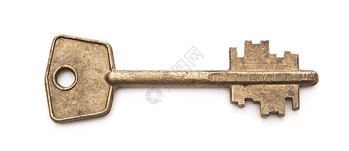 白色背景上的维值密钥材料宏观金子魔法骨骼钥匙秘密金融青铜古董图片