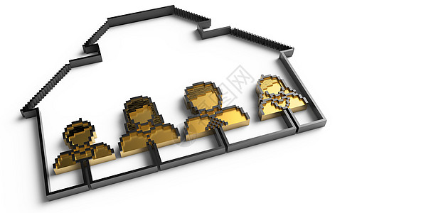 金金人家族圣像建筑房子财产插图家庭白色金子创造力盒子金属图片