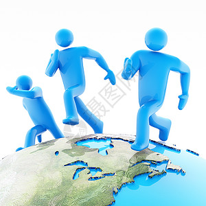 地球环球上运行的树形图领导者白色生活运动竞赛蓝色跑步领导插图商业图片