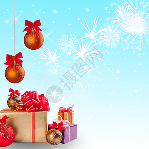 圣诞礼物和有雪的球 2问候语火花礼物盒子魔法季节团体假期丝带烟花图片