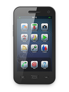 白色的美丽高尾巴黑智能手机电话网络工具屏幕药片短信细胞电子按钮技术背景图片
