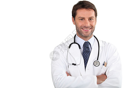 具有听诊器的医生男性男人职业大衣成人工作室医疗微笑图片