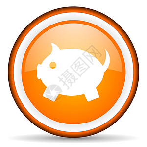 白色背景上的黑白银橙色圆圆图标存钱罐互联网手机硬币投资商业兴趣橙子圆圈小猪图片
