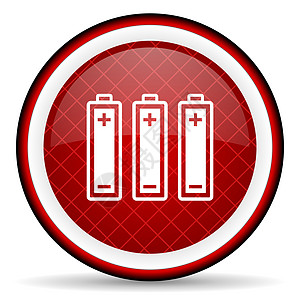 白色背景上的电池红色光泽图标 白色背景上的电池红色光泽图标图片