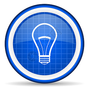 白色背景上的亮灯灯泡蓝色闪光图标手机环境工程网络电气钥匙互联网网站按钮活力图片