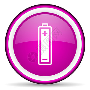 白色背景上电池的紫色图标图片