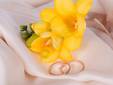 婚环和丝绸花图片