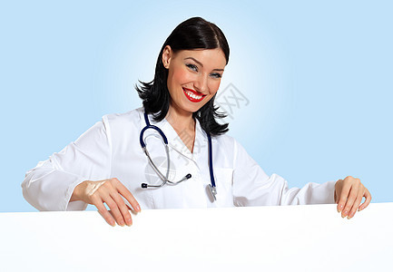 带横幅的年轻女医生护士保健学生女孩广告牌诊所临床海报女士卫生图片