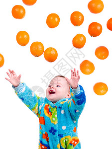 小女婴抓获飞行橙子钓鱼孩子童年喜悦儿童白色女孩蔬菜快乐维生素图片