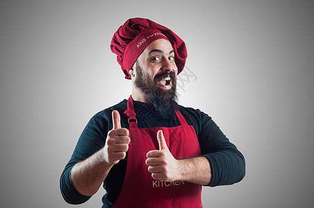 快乐的胡须胖胖大厨手势胡子厨娘食物男人厨房职业美食微笑厨师图片
