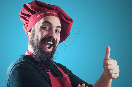 快乐的胡须胖胖大厨男人工人厨房胡子餐厅食物微笑厨师职业美食图片