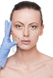 女性脸部的校正线 手术前身体护理治疗内衬成人手指化妆品青少年眼睛程序图片
