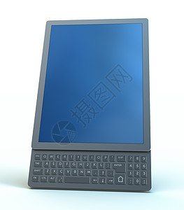 带有可收回键盘的平板电脑互联网记事本平面金属电子书技术数位笔记本屏幕蓝色背景图片