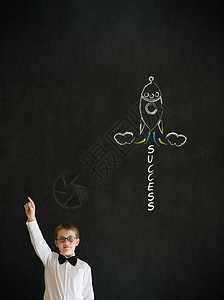 用粉笔成功火箭 回答男孩生意人的问题吧推销员航班飞船工作训练想像力商务孩子教育商业图片