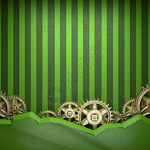 绿色背景的齿轮机械仪器传播旋转工程力学工厂引擎金子车轮图片