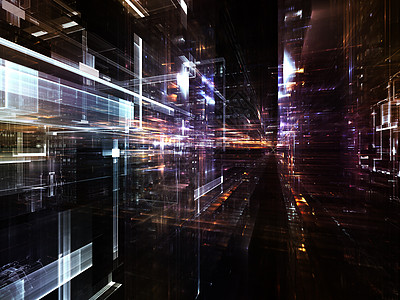 分形世界技术轻轨反射信号水晶数据科幻网格科学城市渲染图片