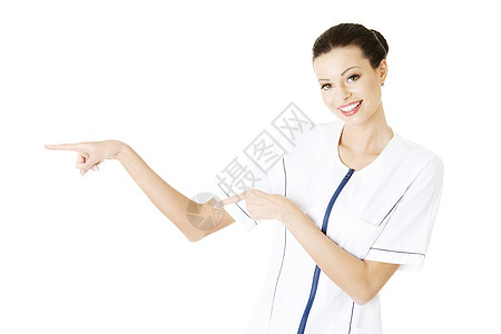 女医生或护士指向复制空间医院药品医师保健工作室实验室医疗白色手势手臂图片