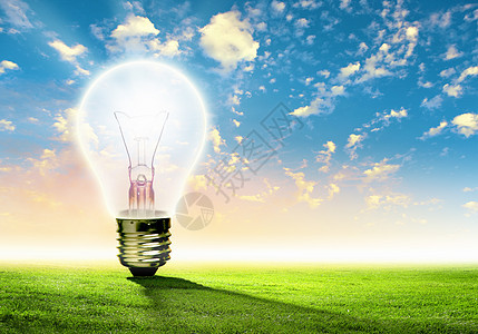 灯泡和自然阳光资源地球玻璃技术活力回收行星力量环境图片