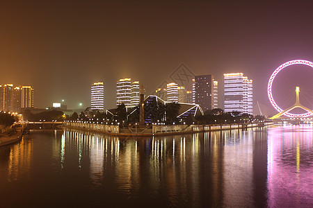 天津之夜眼花旅行艺术建筑摩天轮车轮工具场景背景图片