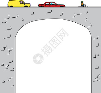 拱桥红色汽车卡通片草图黄色货车石头车辆自行车涂鸦图片