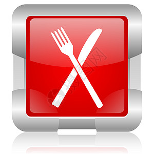 红色食物红方网的光亮图标正方形桌子餐具互联网金属菜单美食饮食网站餐饮图片