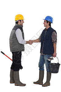 建筑工人握手握手伙伴安全帽合作劳动商务会议人士团队男人联盟图片