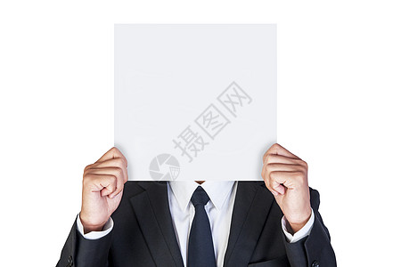 持有空白纸的商务人士站立白色个性水平工人商业成人工作室矩形文档图片
