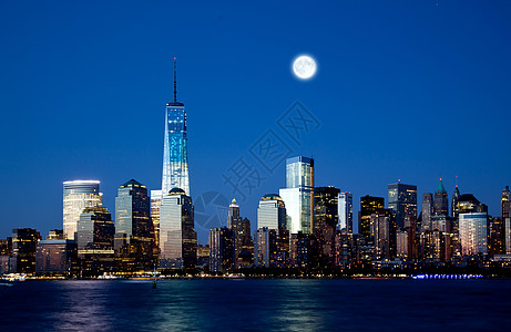 新的自由塔和下曼哈顿天线市中心月亮旅行建筑建筑学城市蓝色摩天大楼月球景观图片